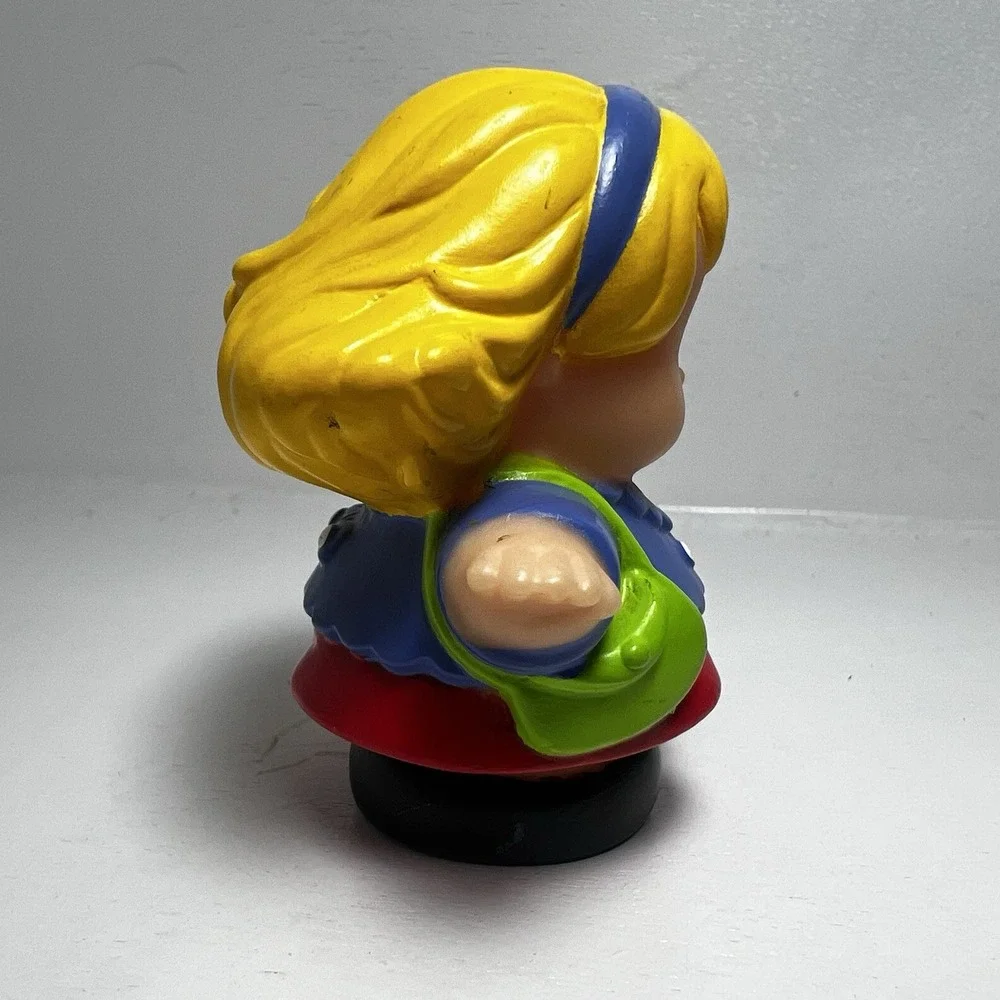 Fisher-Price Little People Blonde Girl Figure Blue Headband Red Skirt Green Bag